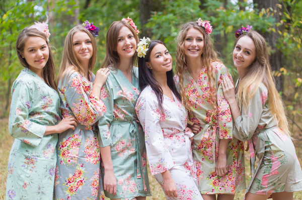Grayed Jade and Shades of Green Wedding Colors Bridesmaids Robes