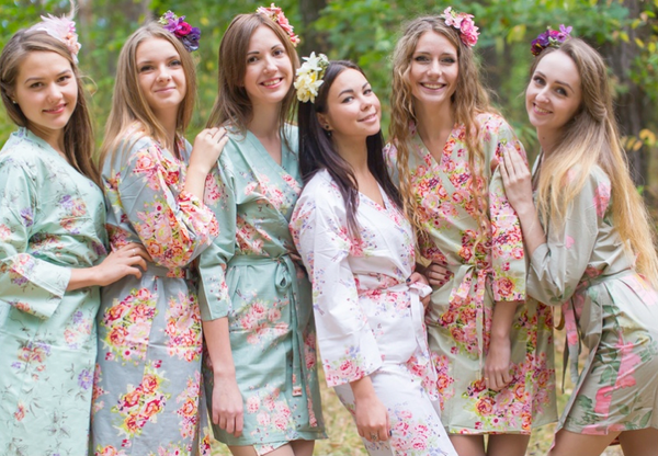 Grayed Jade and Shades of Green Wedding Colors Bridesmaids Robes
