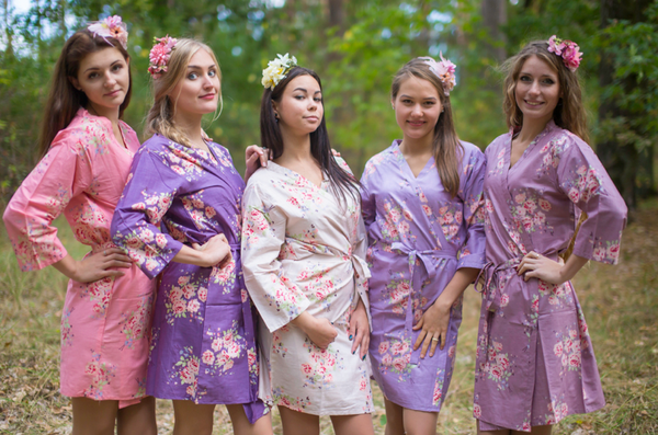 Shades of Purple and Coral Wedding Colors Bridesmaids Robes