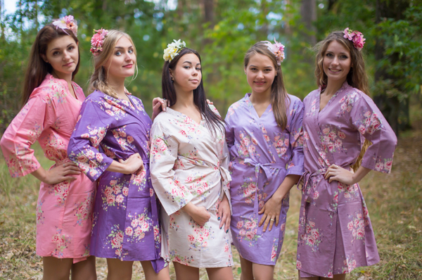 Shades of Purple and Coral Wedding Colors Bridesmaids Robes