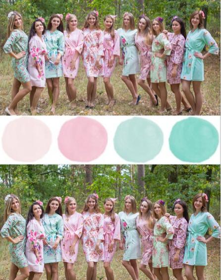 Mint & Pink Wedding Colors Bridesmaids Robes|Mint & Pink Wedding Colors Bridesmaids Robes|Mint & Pink Wedding Colors Bridesmaids Robes
