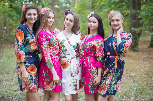 Navy Blue and Magenta Wedding Colors, Bridesmaids Robes