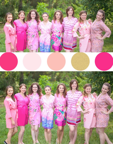 Assorted Pink Patterned Robes, Shades of Pink Bridesmaids Robes|Assorted Pink Patterned Robes, Shades of Pink Bridesmaids Robes|Assorted Pink Patterned Robes, Shades of Pink Bridesmaids Robes