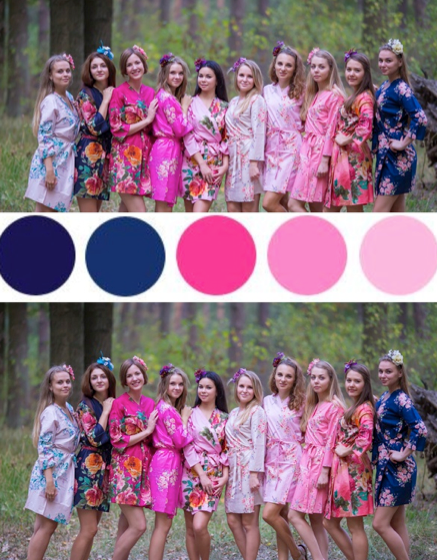 Pink, Fuchsia and Navy Blue Wedding Colors, Bridesmaids Robes|Pink, Fuchsia and Navy Blue Wedding Colors, Bridesmaids Robes|Pink, Fuchsia and Navy Blue Wedding Colors, Bridesmaids Robes