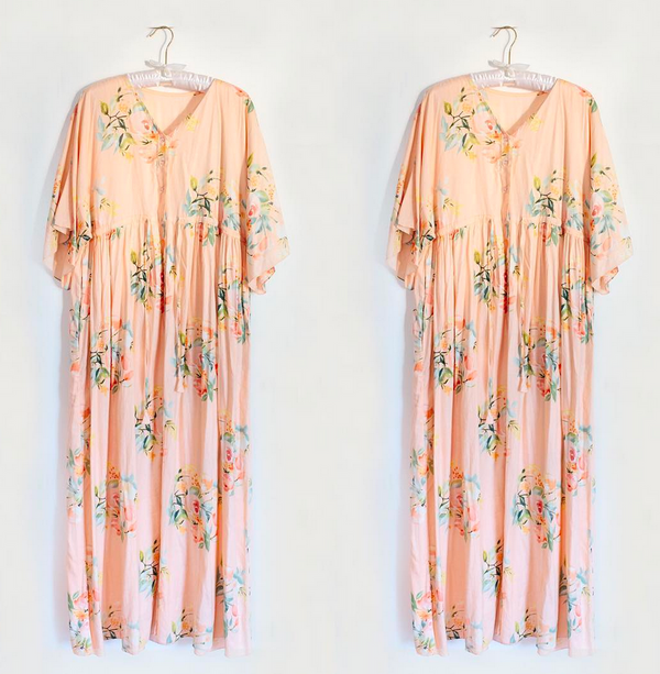 Blush Dreamy Angel Song Floral Maternity Front Buttoned Empire Waist Caftan Dress