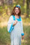 Light Blue Fire Maiden Style Caftan in Starry Florals Pattern