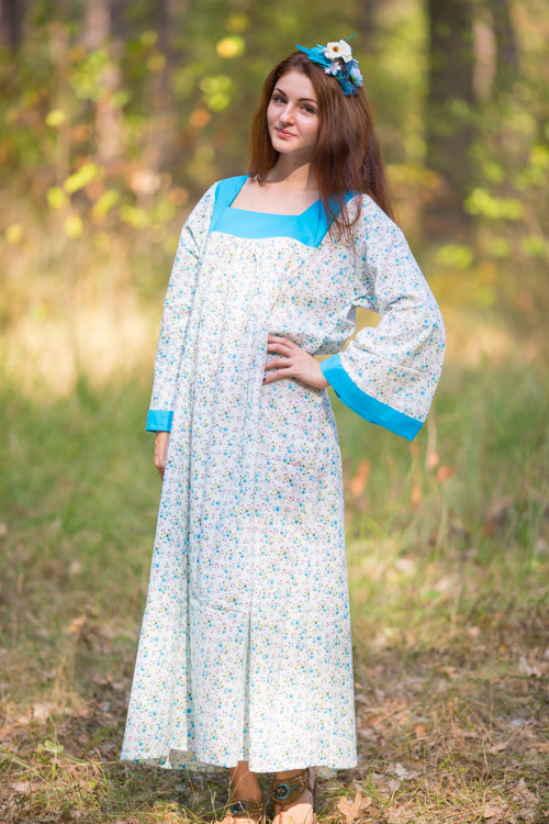 Light Blue Fire Maiden Style Caftan in Starry Florals Pattern