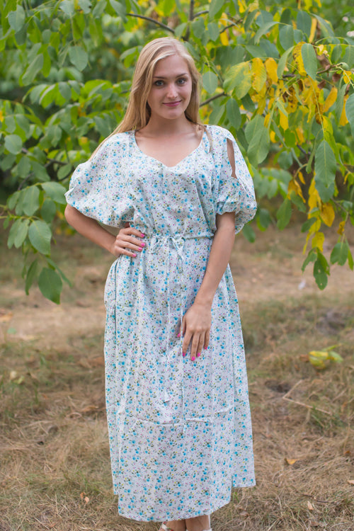 Light Blue Cut Out Cute Style Caftan in Starry Florals Pattern