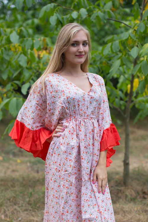 Pink Frill Lovers Style Caftan in Starry Florals Pattern