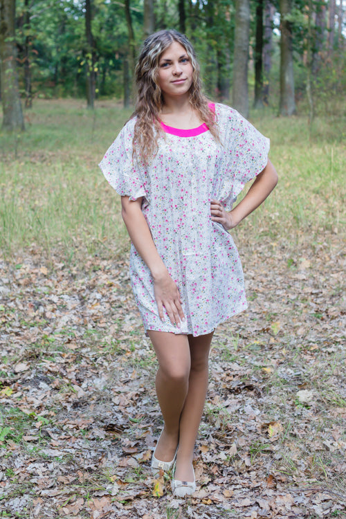 White Summer Celebration Style Caftan in Starry Florals Pattern