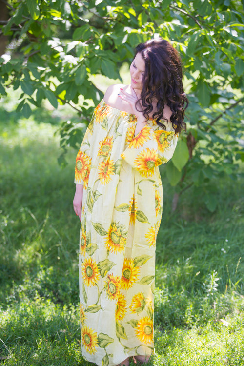 Cream Serene Strapless Style Caftan in Sunflower Sweet Pattern