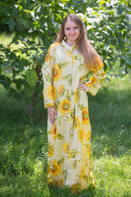 Cream Charming Collars Style Caftan in Sunflower Sweet Pattern