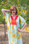 Light Blue Flowing River Style Caftan in Sunflower Sweet Pattern