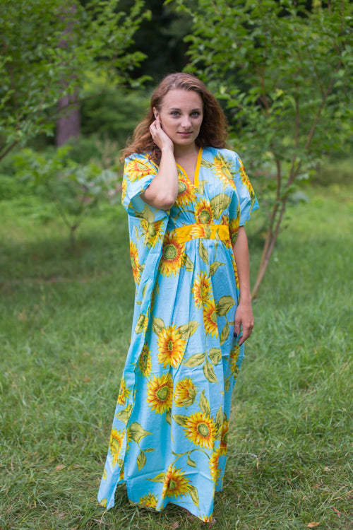 Light Blue Unfurl Style Caftan in Sunflower Sweet Pattern