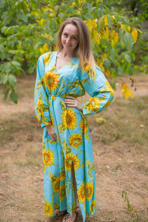 Light Blue Shape Me Pretty Style Caftan in Sunflower Sweet Pattern