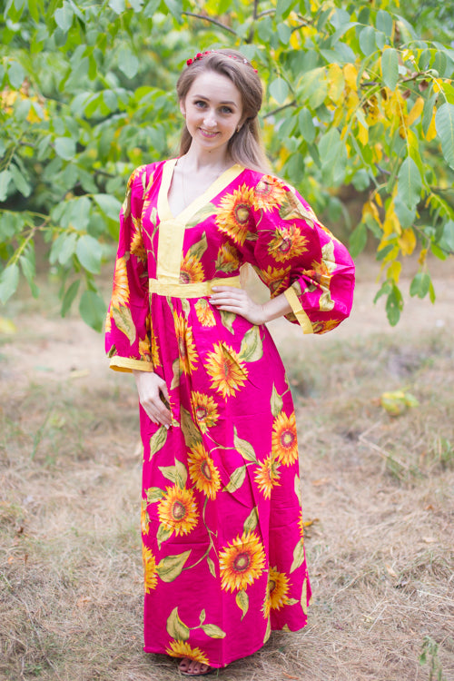 Magenta My Peasant Dress Style Caftan in Sunflower Sweet Pattern