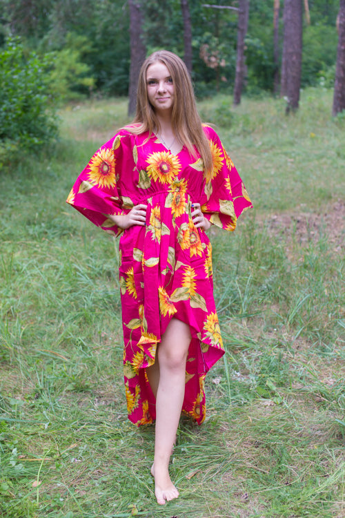 Magenta High Low Wind Flow Style Caftan in Sunflower Sweet Pattern