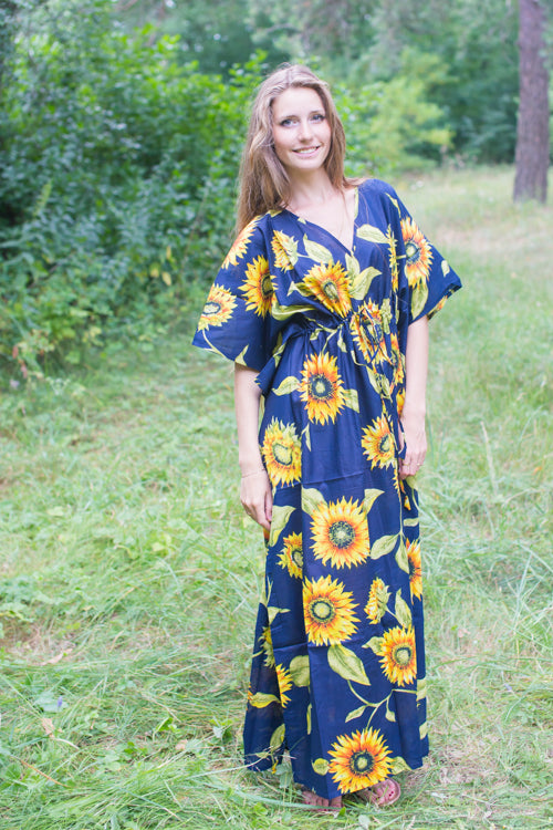 Navy Blue Timeless Style Caftan in Sunflower Sweet Pattern