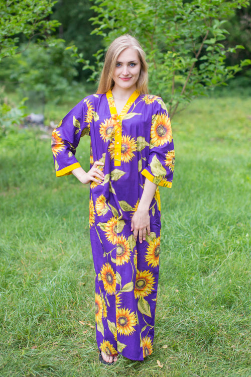 Purple Simply Elegant Style Caftan in Sunflower Sweet Pattern