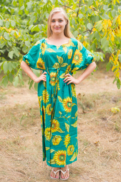 Teal Cut Out Cute Style Caftan in Sunflower Sweet Pattern