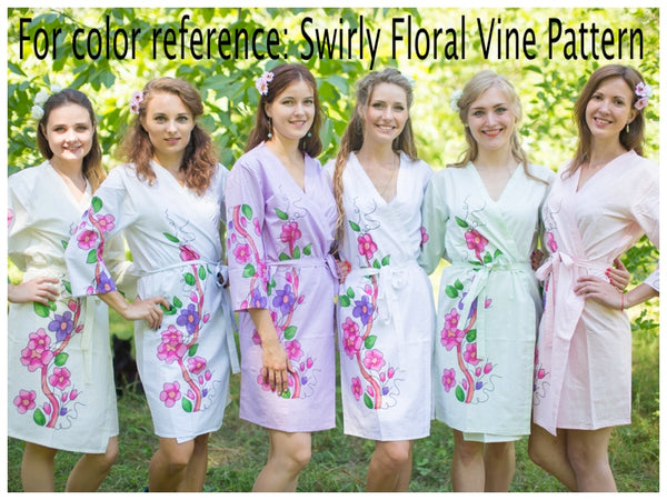 Mismatched Swirly Floral Vine Patterned Bridesmaids Robes in Soft Tones