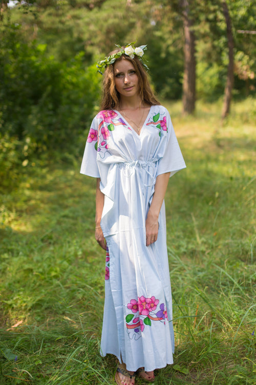 Light Blue Timeless Style Caftan in Swirly Floral Vine Pattern