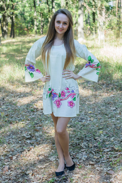 Light Yellow Bella Tunic Style Caftan in Swirly Floral Vine Pattern