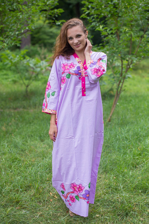 Lilac Simply Elegant Style Caftan in Swirly Floral Vine Pattern