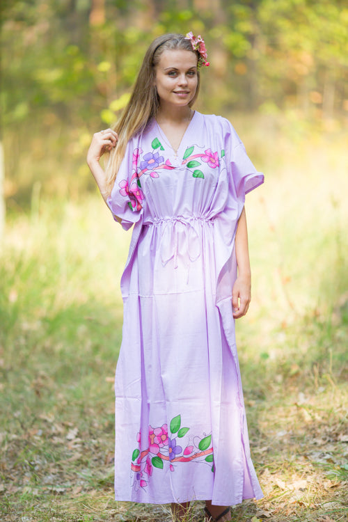 Lilac The Drop-Waist Style Caftan in Swirly Floral Vine Pattern