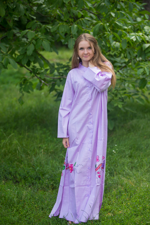 Lilac Charming Collars Style Caftan in Swirly Floral Vine Pattern