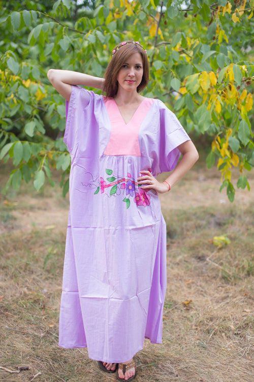 Lilac Flowing River Style Caftan in Swirly Floral Vine Pattern