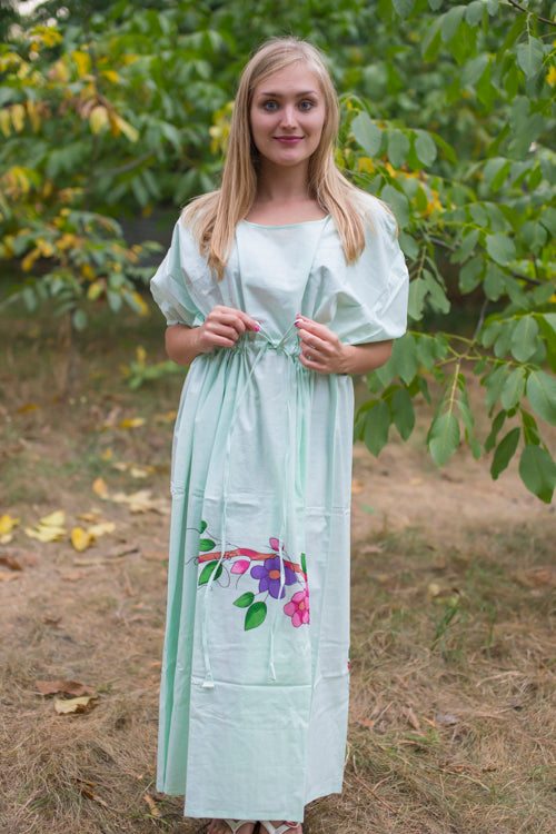 Mint Cut Out Cute Style Caftan in Swirly Floral Vine Pattern