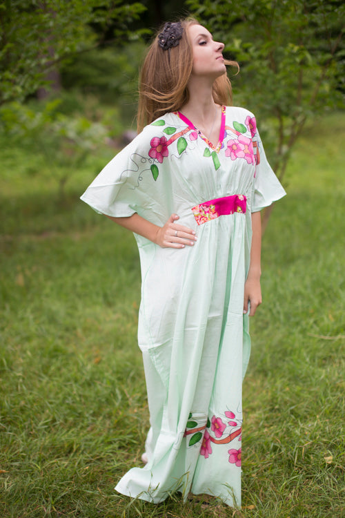 Mint Unfurl Style Caftan in Swirly Floral Vine Pattern