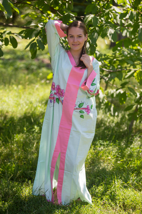 Mint The Glow-within Style Caftan in Swirly Floral Vine Pattern