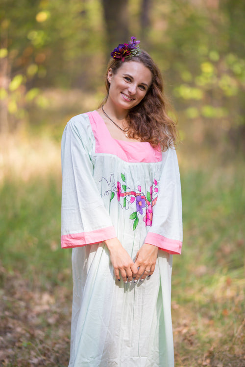 Mint Fire Maiden Style Caftan in Swirly Floral Vine Pattern