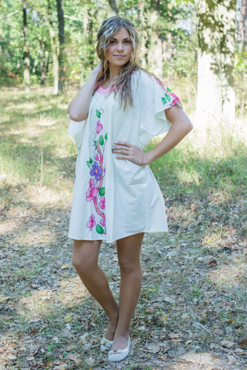 Mint Summer Celebration Style Caftan in Swirly Floral Vine Pattern