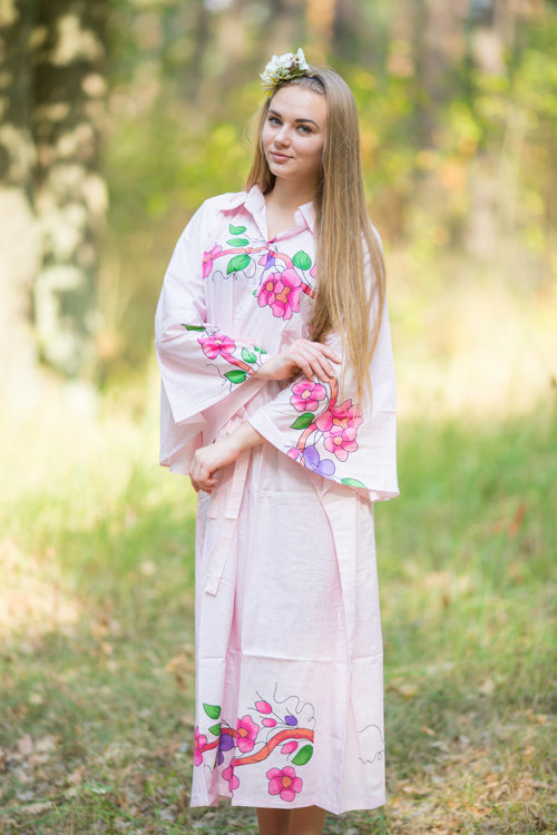 Pink Oriental Delight Style Caftan in Swirly Floral Vine Pattern