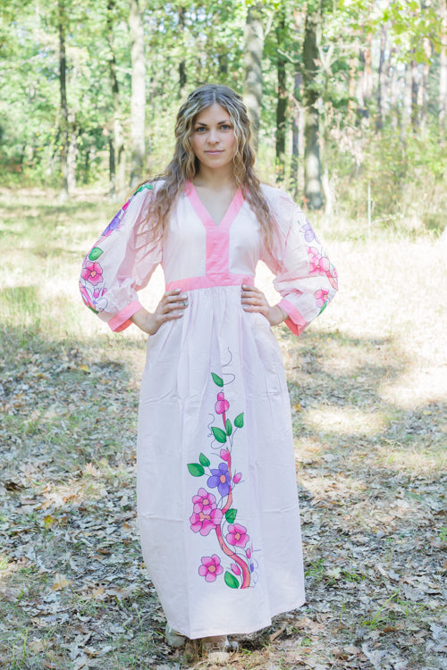 Pink My Peasant Dress Style Caftan in Swirly Floral Vine Pattern