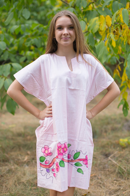 Pink Sunshine Style Caftan in Swirly Floral Vine Pattern
