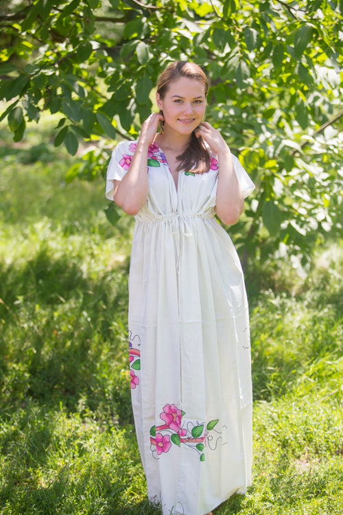 White Beach Days Style Caftan in Swirly Floral Vine