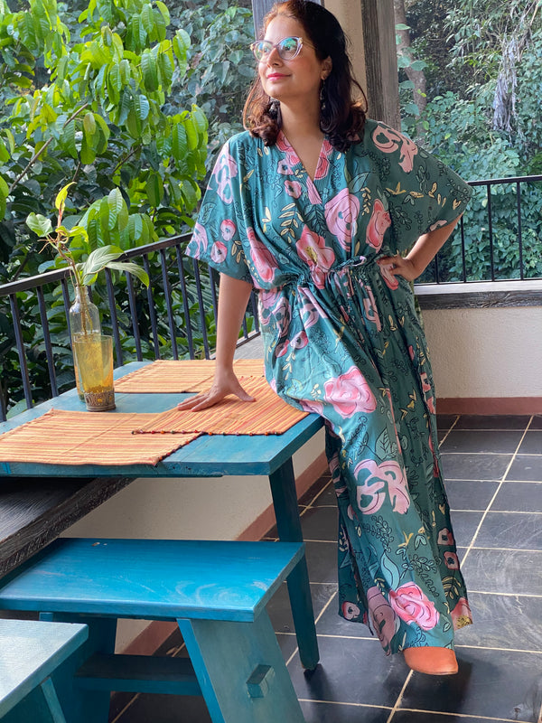 Whimsical Giggles V-Neck, Cinched Waist Ankle Length Caftan