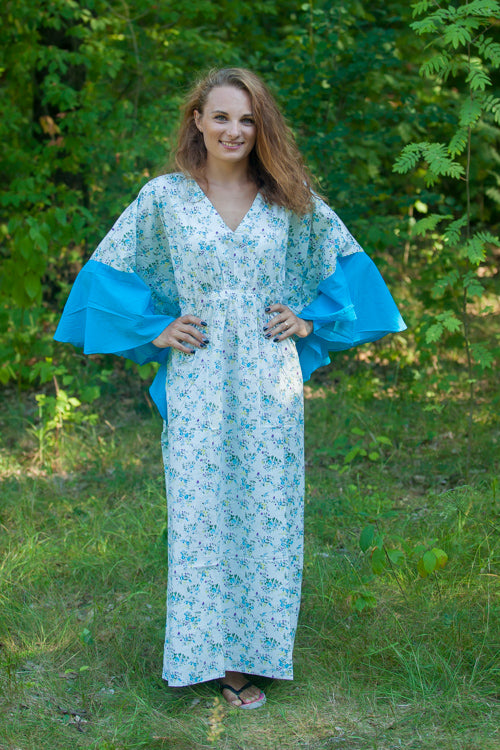 Light Blue Ballerina Style Caftan in Tiny Blossoms