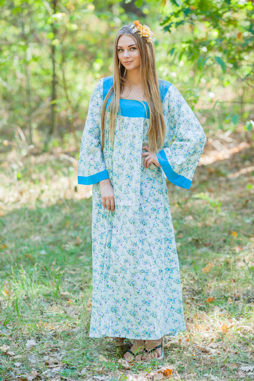 Light Blue Fire Maiden Style Caftan in Tiny Blossoms Pattern