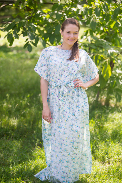 Light Blue Divinely Simple Style Caftan in Tiny Blossoms Pattern