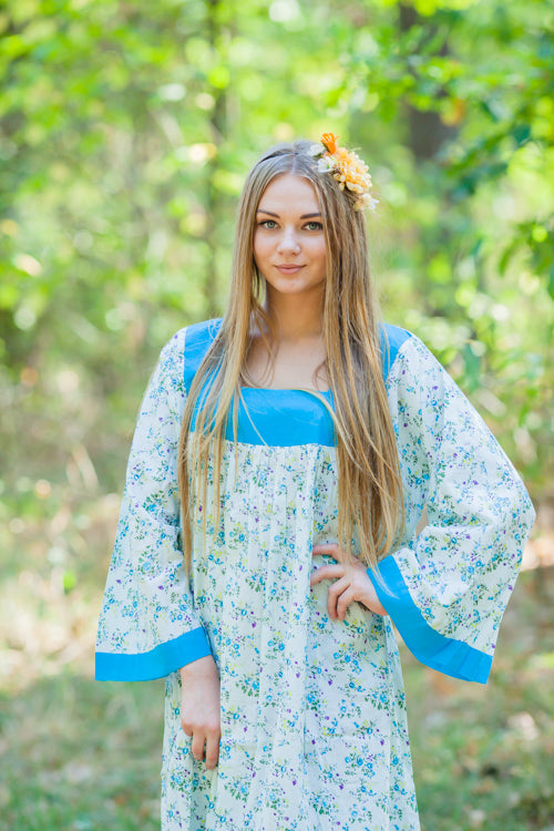 Light Blue Fire Maiden Style Caftan in Tiny Blossoms Pattern