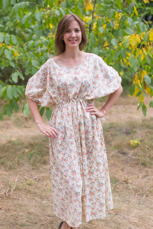 Light Yellow Cut Out Cute Style Caftan in Tiny Blossoms Pattern