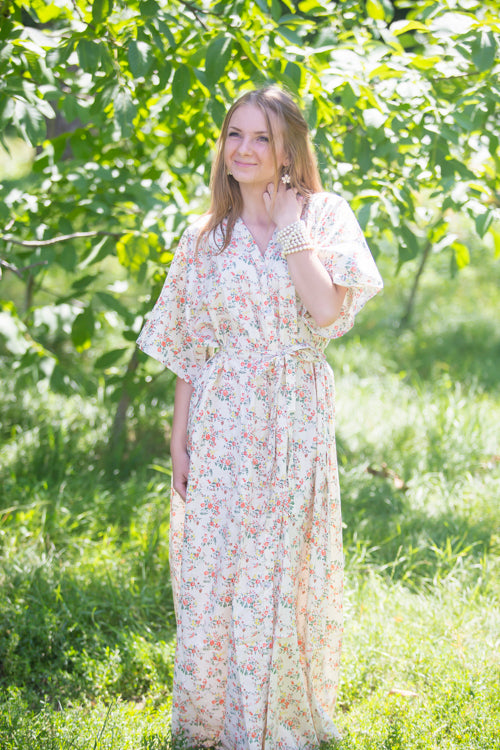 Light Yellow Best of both the worlds Style Caftan in Tiny Blossoms Pattern
