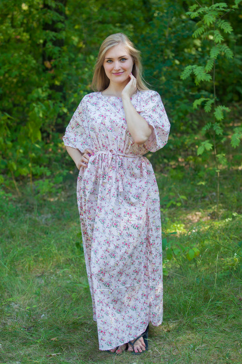 Pink Mademoiselle Style Caftan in Tiny Blossoms Pattern