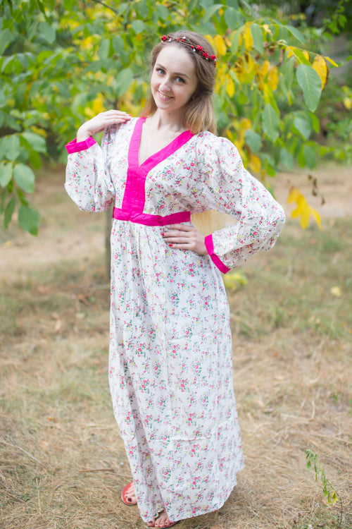 Pink My Peasant Dress Style Caftan in Tiny Blossoms Pattern