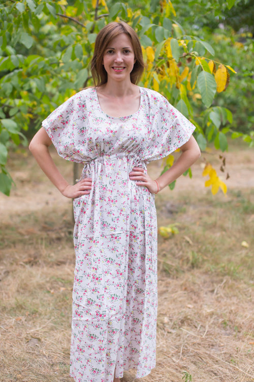 Pink Side Strings Sweet Style Caftan in Tiny Blossoms Pattern